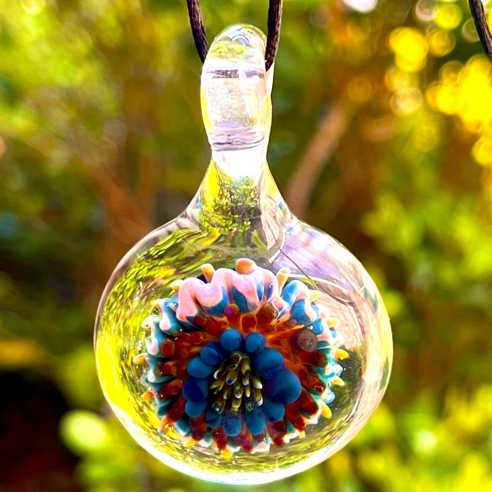 Handblown Glass Pendant | Floral Implosion Art Necklace | One of a Kind